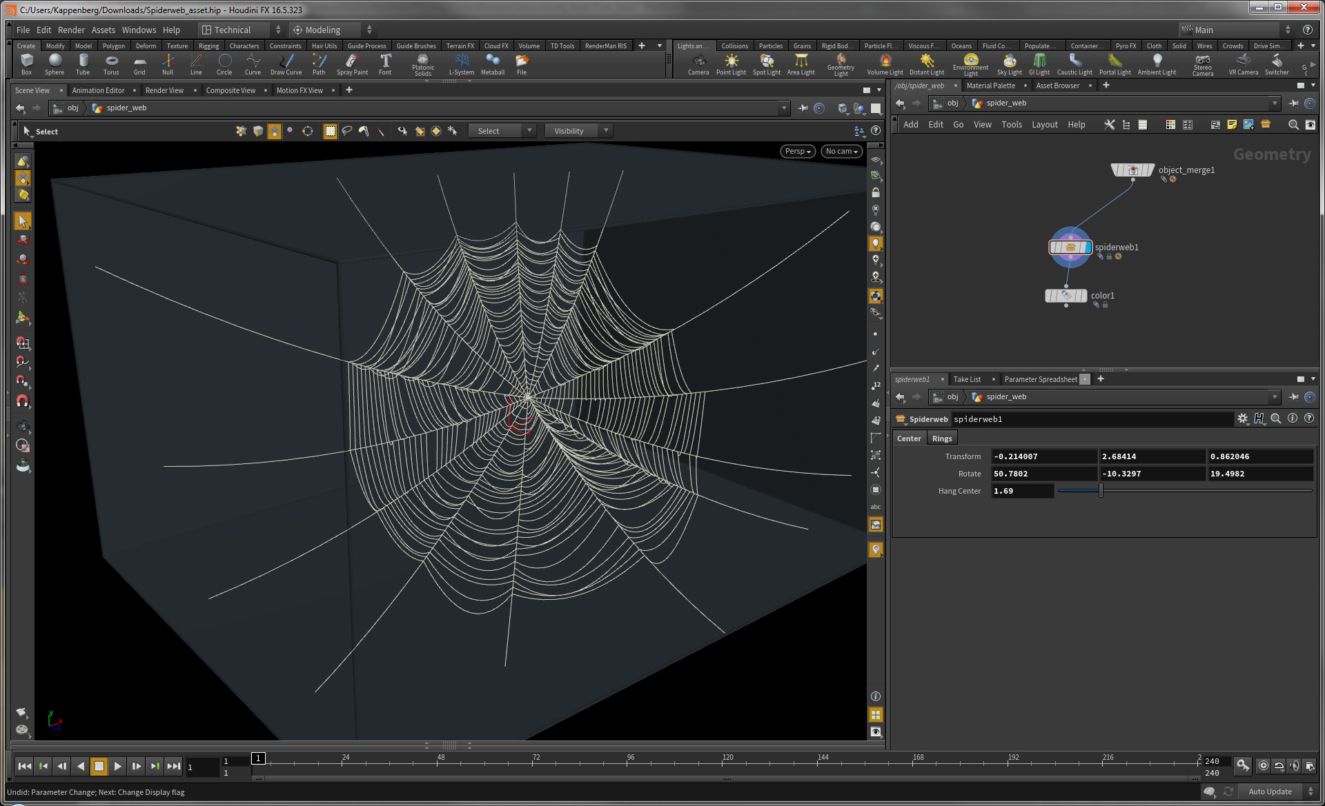 SideFx Houdini Screenshot with spider web