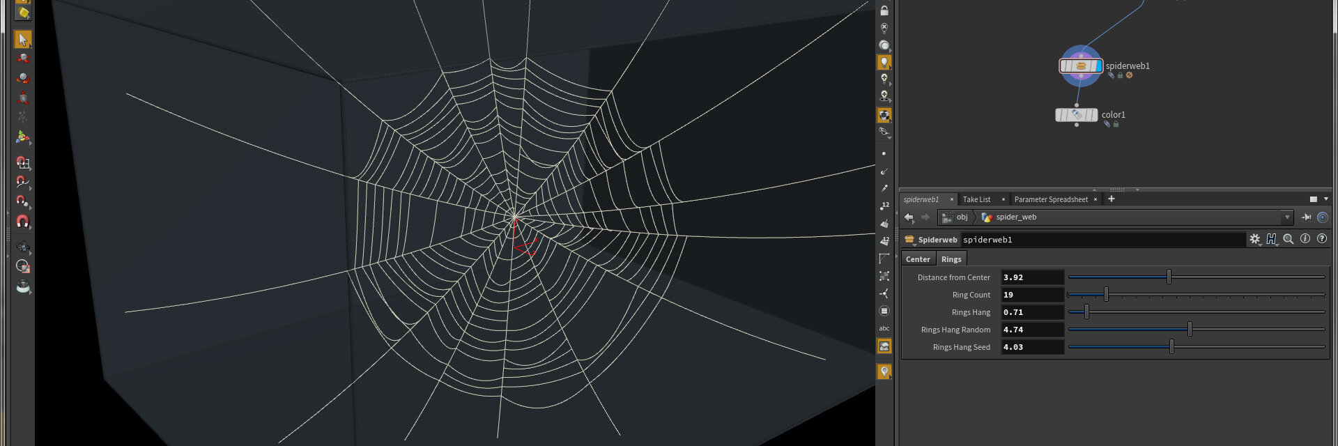 SideFx Houdini Screenshot with spider web