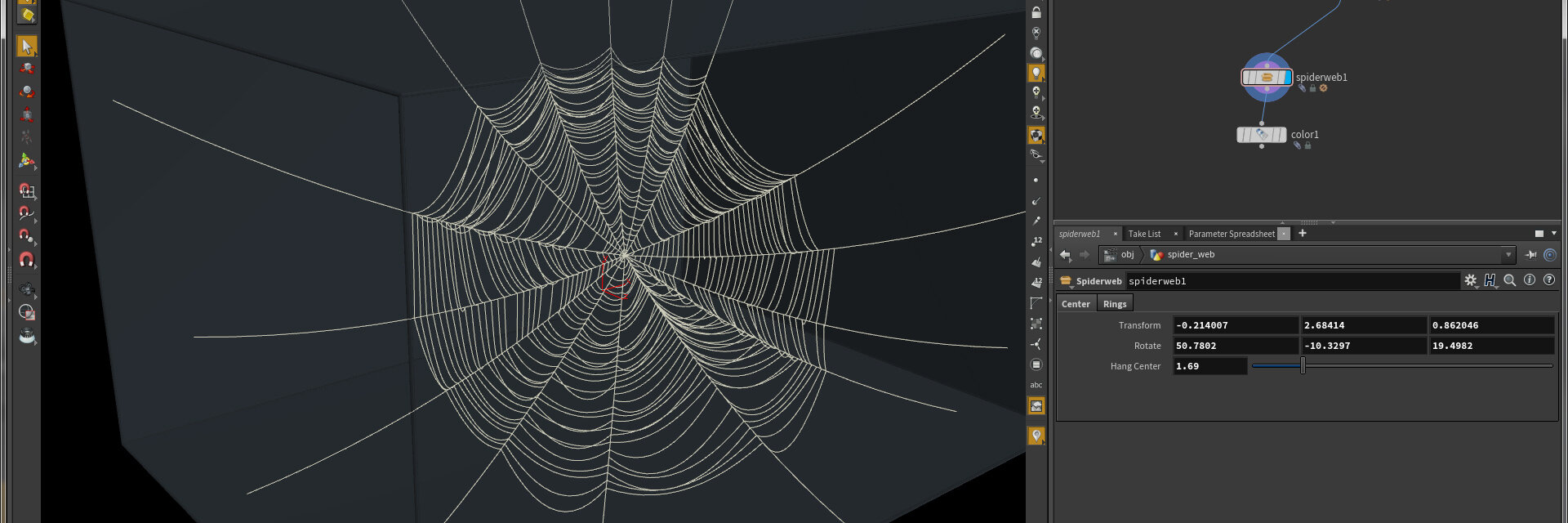 SideFx Houdini Screenshot with spider web