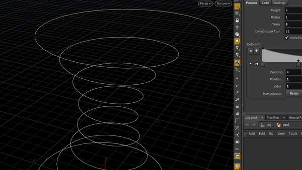 Screenshot SideFx Houdini with a ramp and properties panel