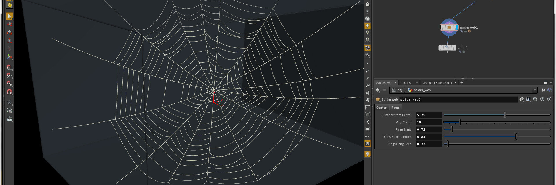 SideFx Houdini Screenshot with spider web