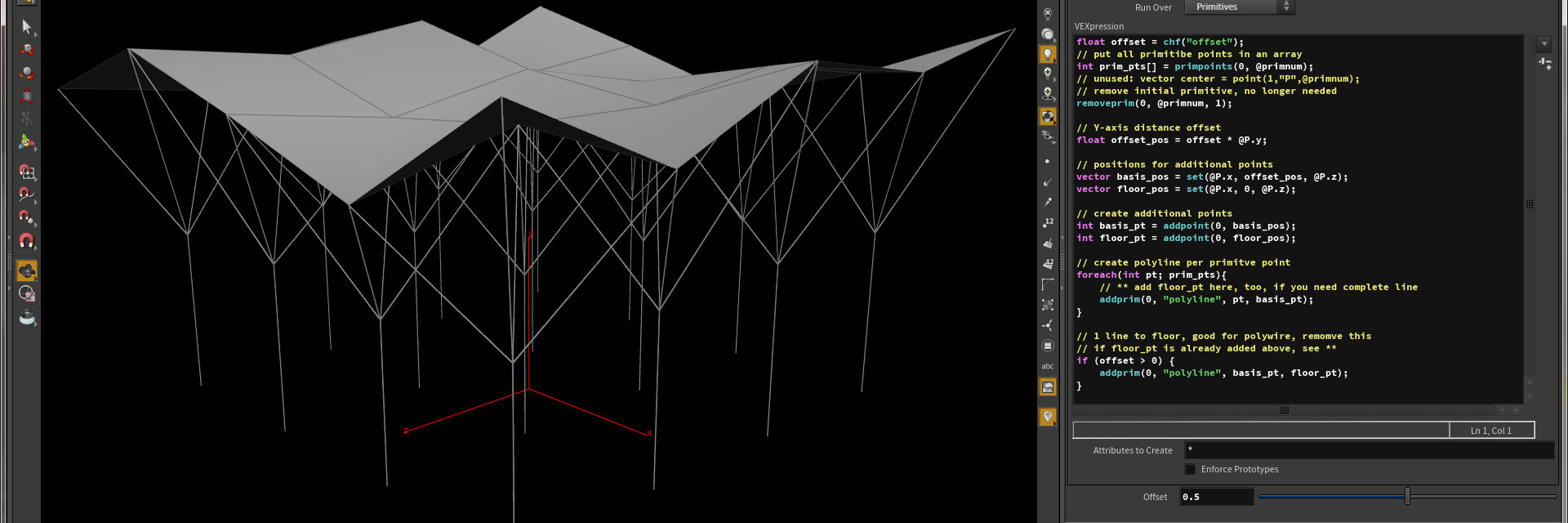 SideFx Houdini Screenshot with VEX Code